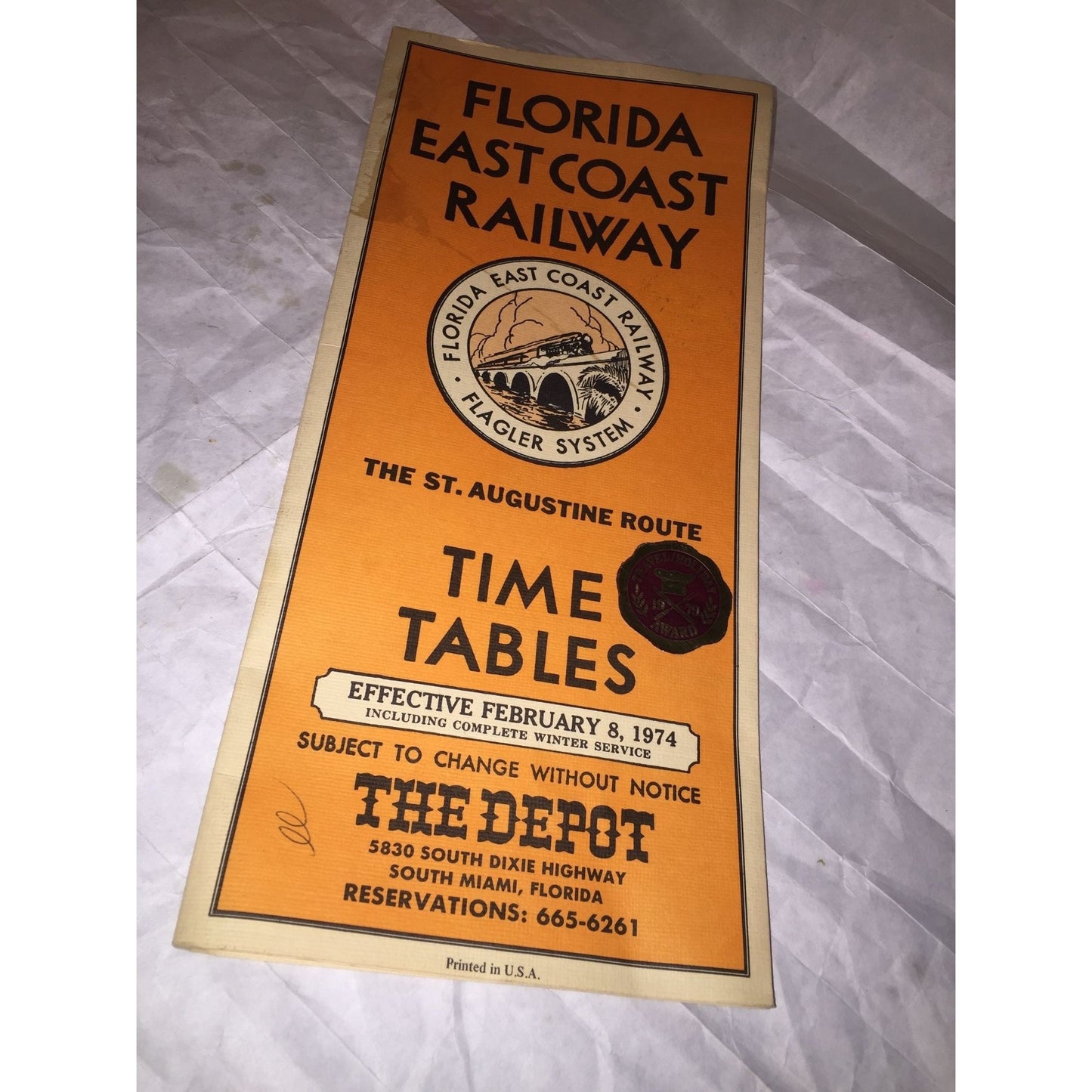 Vintage 1974 Florida East Coast Railway Flagler System Time Tables Brochure