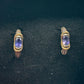 Amethyst Earrings - unique design - C shape with twisted gold band around stone 18K and .925 on back