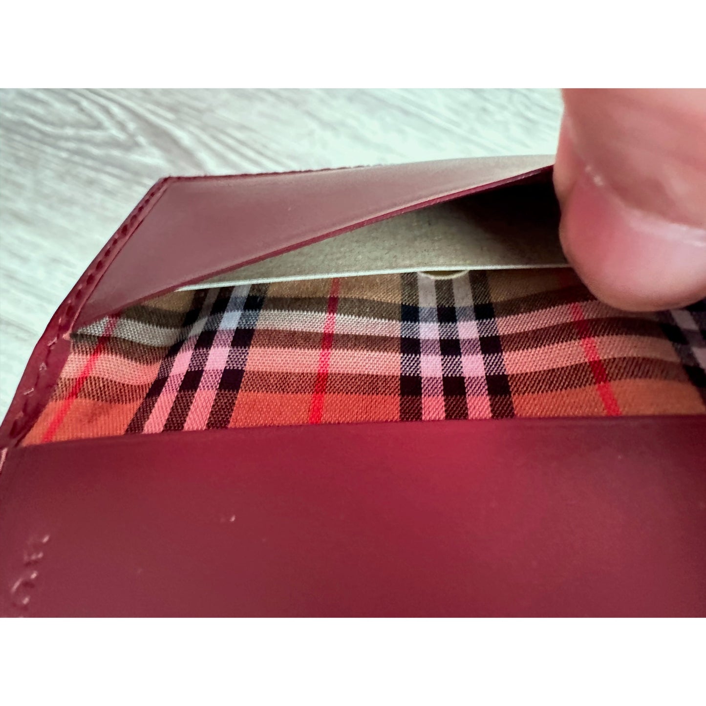 Burberry Burgundy Leather Key  Holder with Nova Check Accents