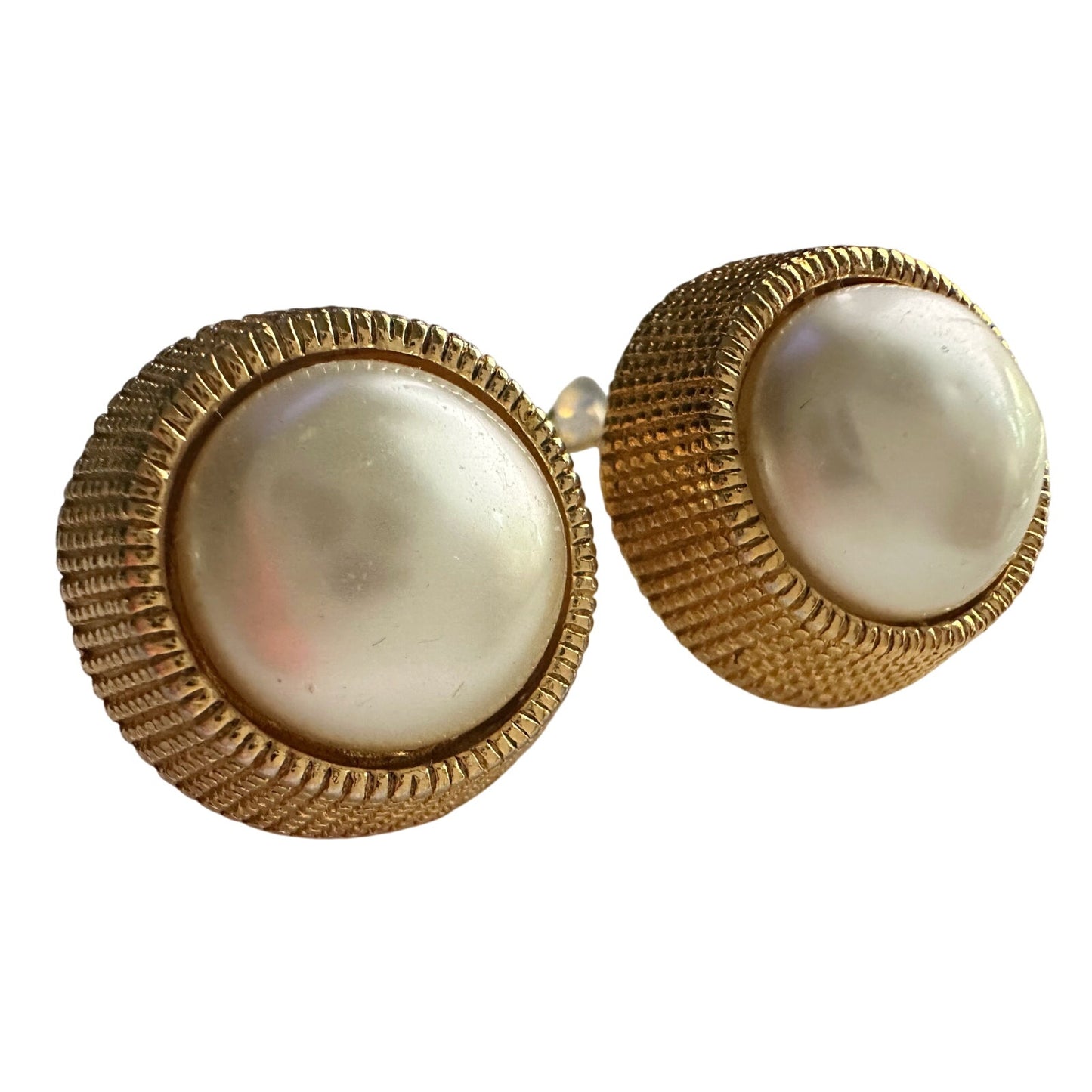 CHANEL Gold Plate and Faux Pearl Clip On Earrings