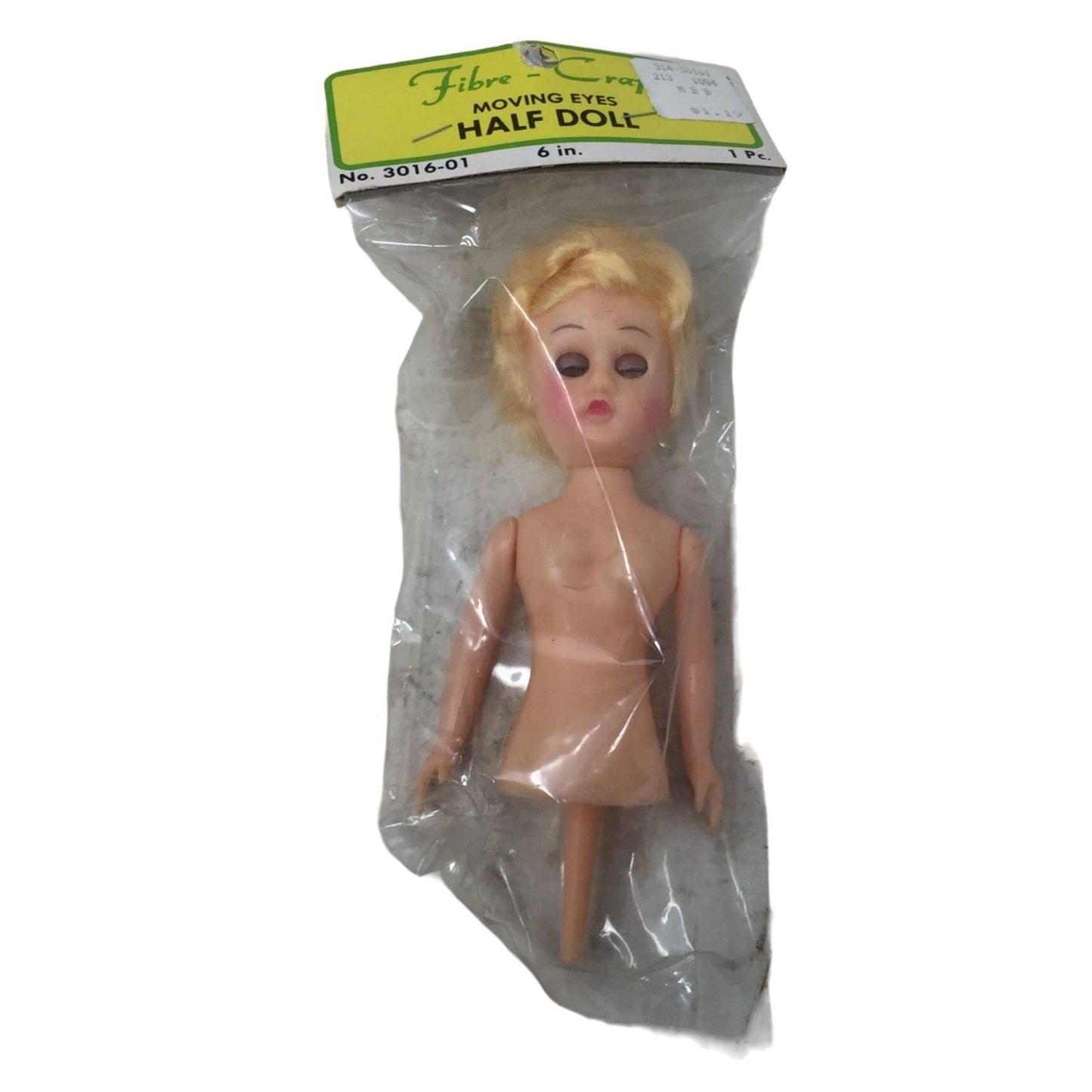 Vintage Fibre-Craft Quality Products Half Doll with Moving Eyes- Blonde Hair