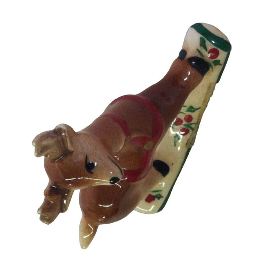 Small Miniature Deer on a Sled Christmas Holiday Figurine