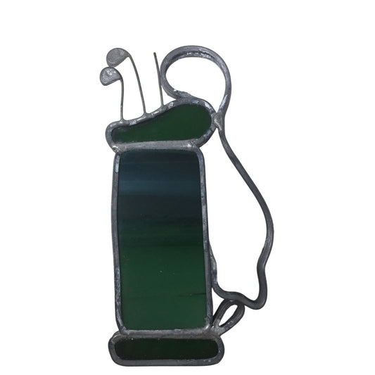 Stained Glass Golf Bag with Clubs Window Ornament- Green and White