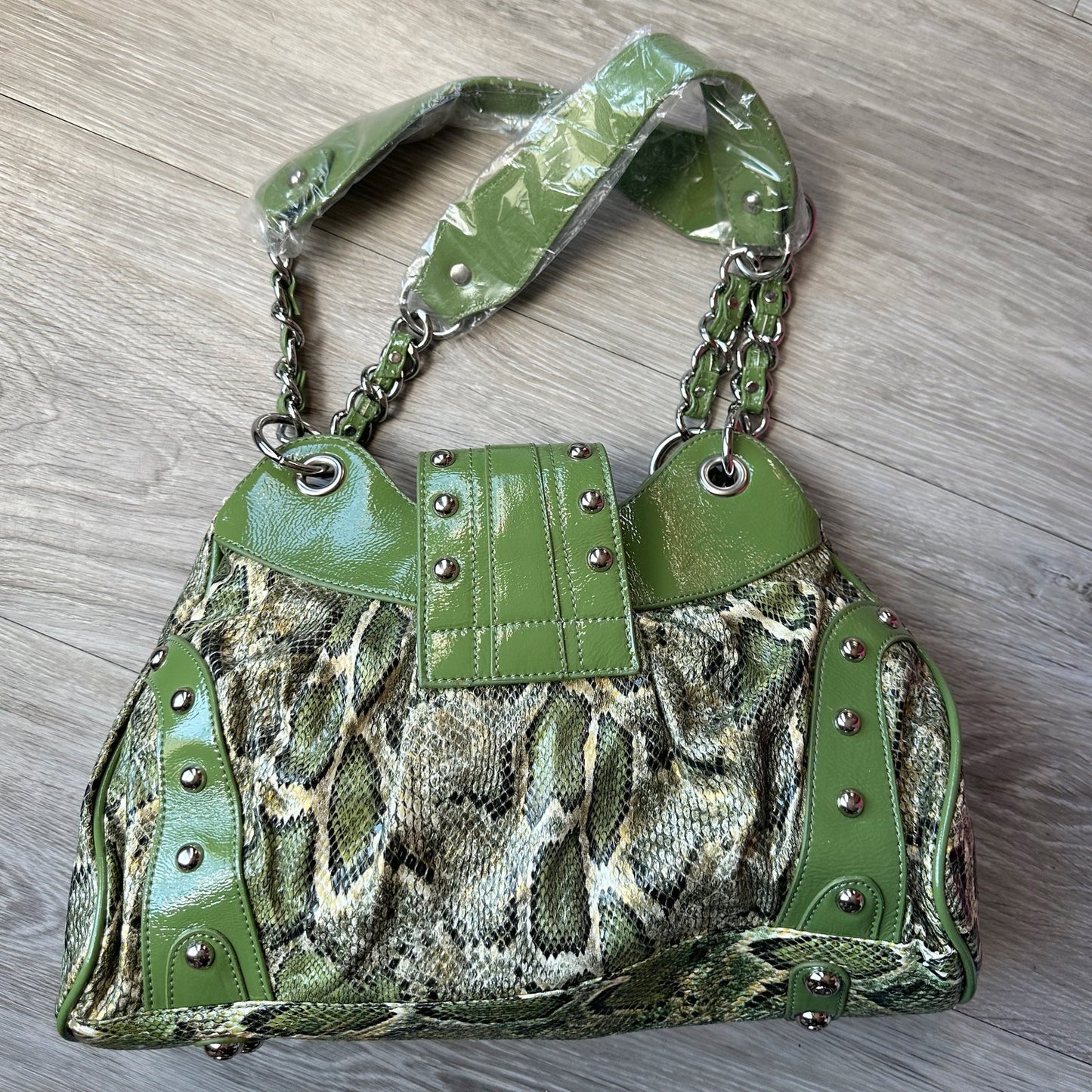 Sharif Green Snake Pattern Satchel Handbag NWT but has Peeling