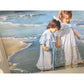 Girls Collecting Shells on the Beach Scene Serving Tray - Sisters on the Beach - White Wood Frame Sandra Kuck