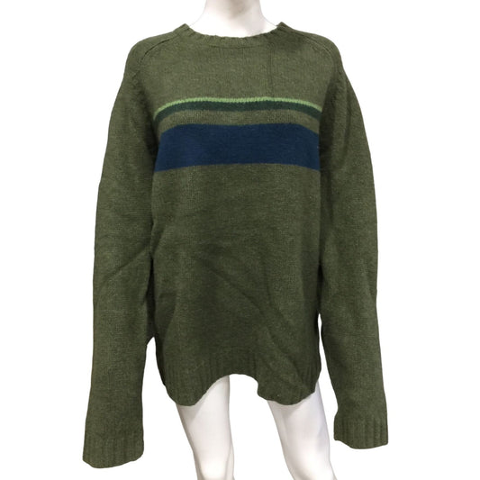 J. CREW Mens Sweater size XL Dark Green with Navy Blue Stripes