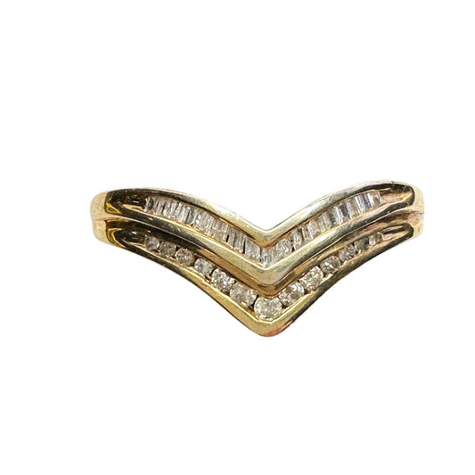 Beautiful 2 Row Chevron Style 1/4 Carat Diamond Baguette Ring - Size 7 - 925 Sterling Silver