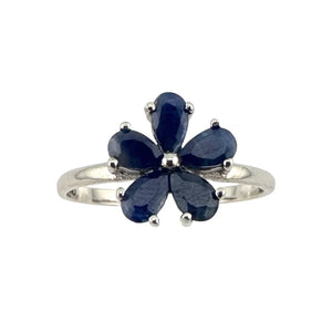 Natural Blue Sapphire Flower Ring Sterling Silver Size 8.25  - Simply Beautiful!