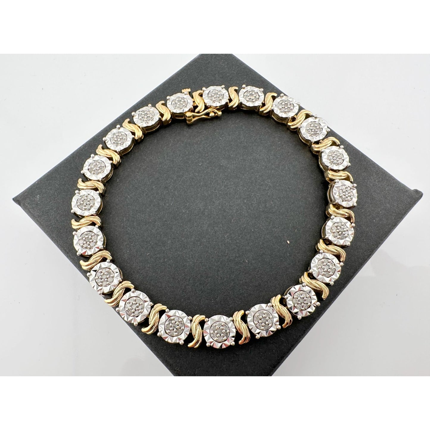 Beautiful Two Tone 1 Ct Diamond Bracelet - Sterling Silver with Gold Plate S Curve Pattern