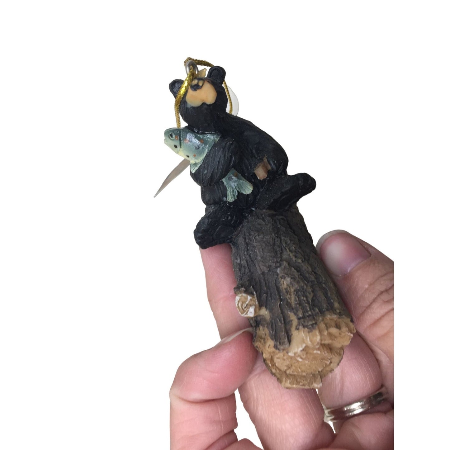 Christmas Tree Ornament Bear Holding a Fish & Floating on the Water