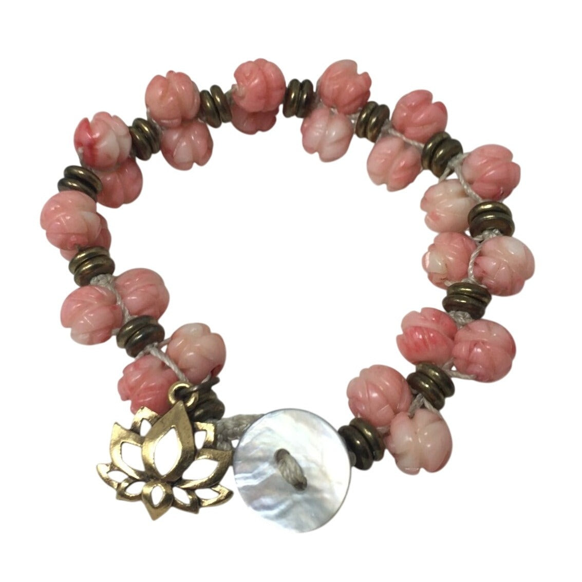 Women's Gold Tone Bracelet with Pink Flowers on it