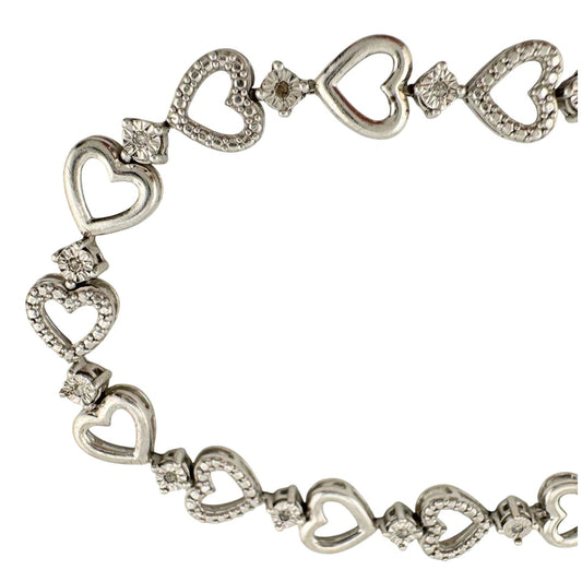 Diamond Accented Heart Bracelet in Sterling Silver