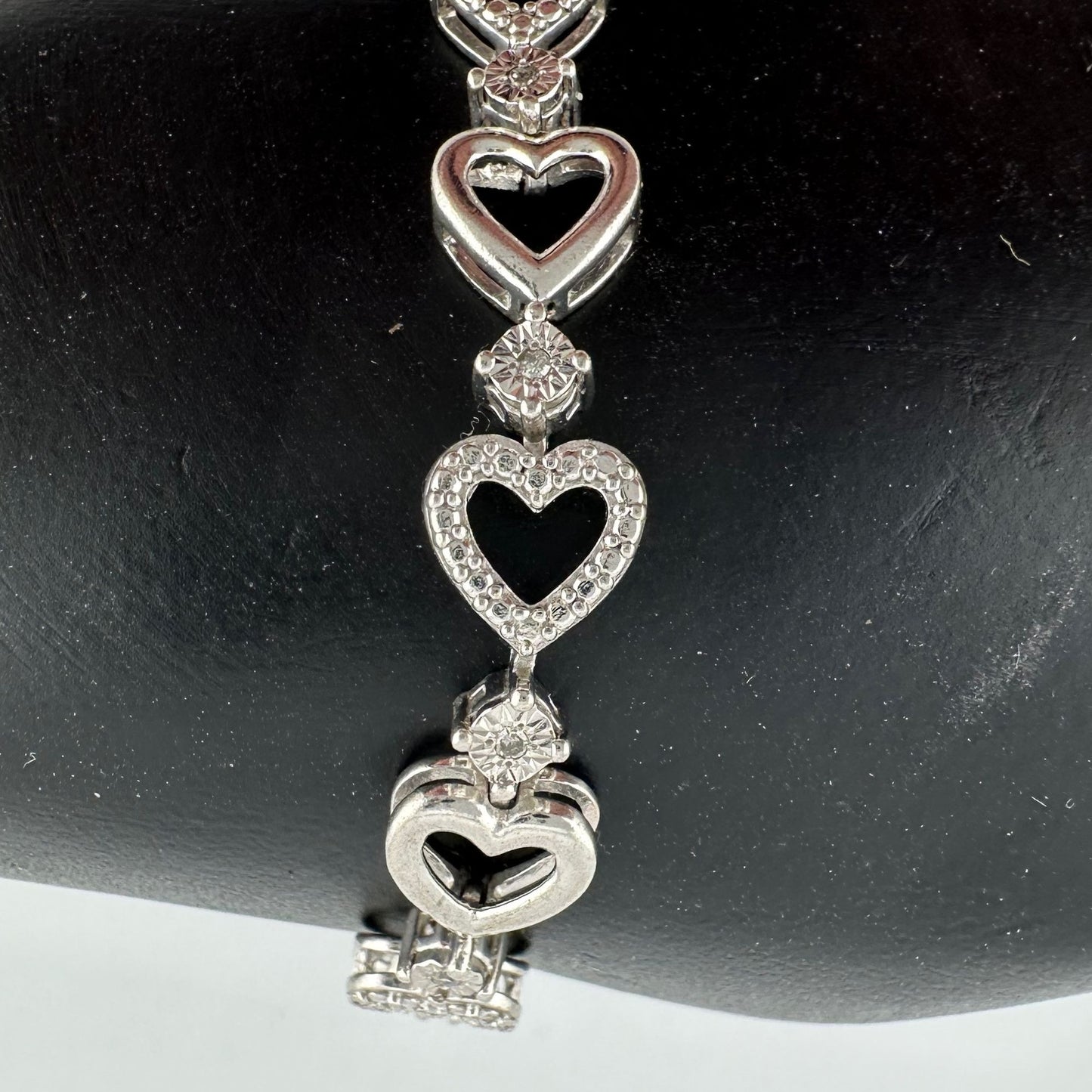 Diamond Accented Heart Bracelet in Sterling Silver