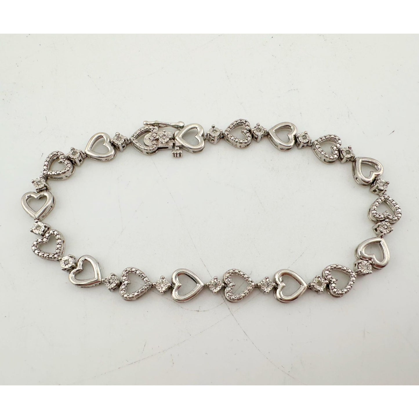 Diamond Accented Heart Bracelet in Sterling Silver