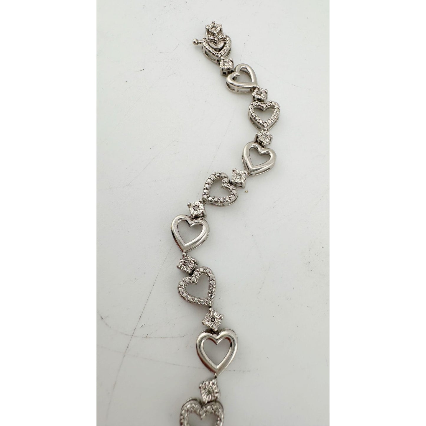 Diamond Accented Heart Bracelet in Sterling Silver