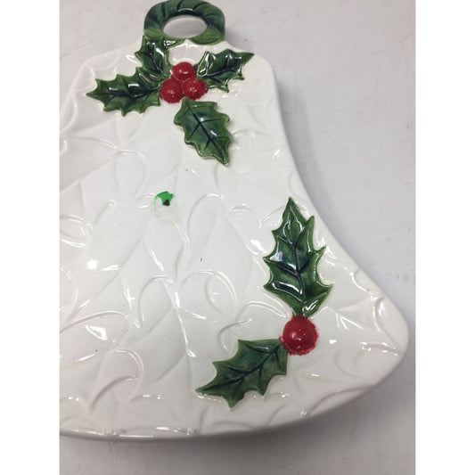 Vintage 1972/1973 Lefton Ceramic White Christmas Bell Dish with #6074 on bottom