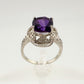 Beautiful Dark Purple Amethyst and Diamond Accent Ring - Sterling Silver Size 7.25