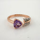 Beautiful Trillion Cut Purple Amethyst Arrow Ring  14kt Rose Gold Overlay Sterling Silver - Size 7