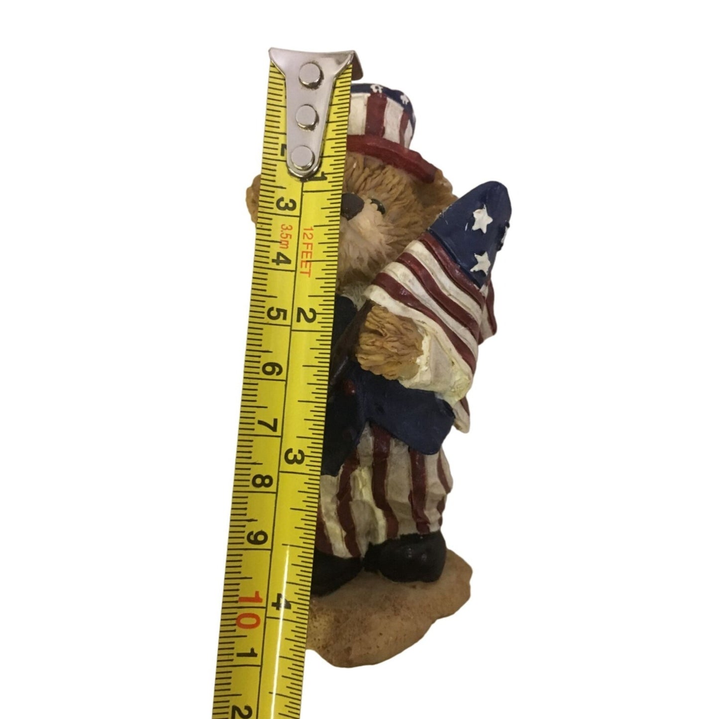 Bear Figurine Red White and Blue Holding Patriotic USA Flag