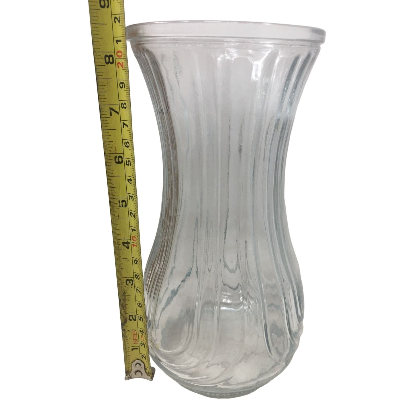 Vintage Hoosier Glass Vase- Tall/Clear Flower Vase Embossed Ribbed Design