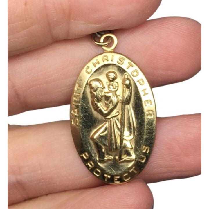 Vintage Gold Toned Catholic Saint Christopher Necklace