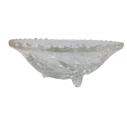 Vintage Decorative Clear Crystal Glass Serving Bowl/ Dish with legs