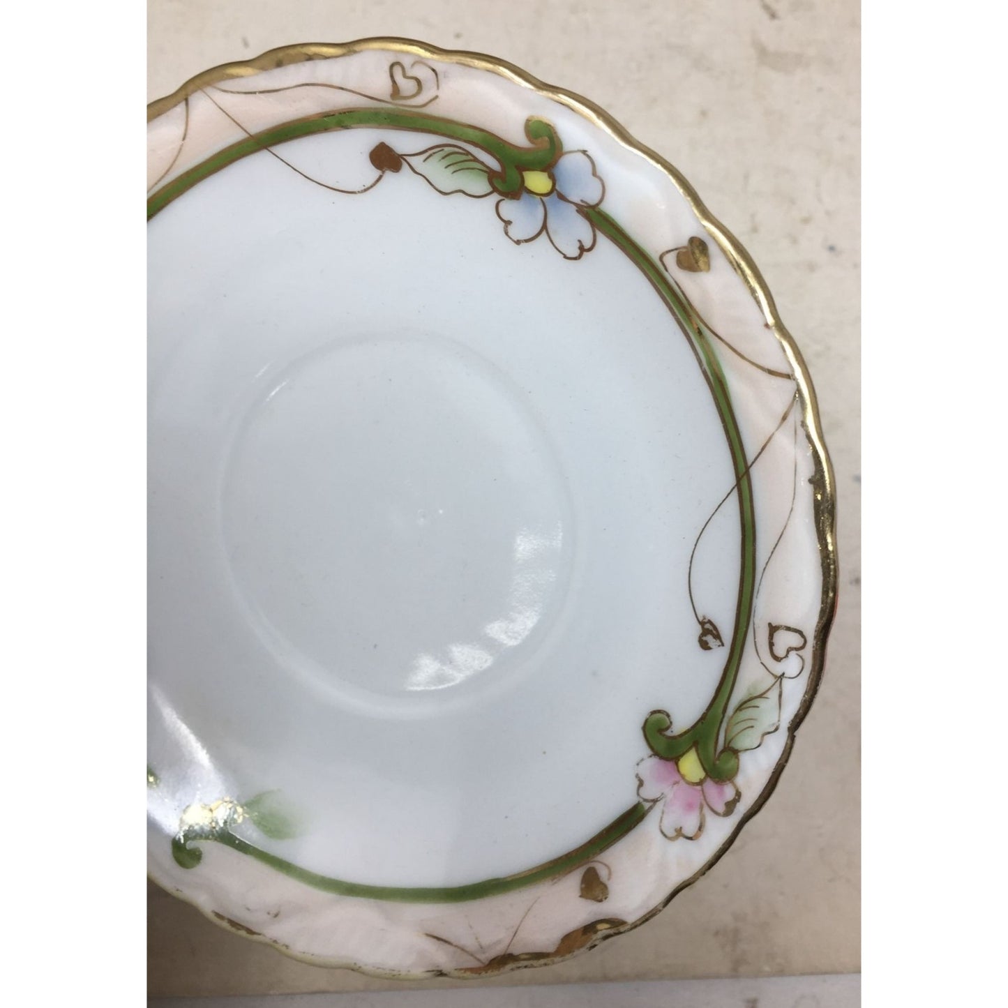 Small Saucer Plate with Floral Design and Gold Rim