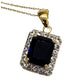 Beautiful 4 Carat Emerald Cut Blue Amethyst Pendant Heart Filagree Pattern Gold Overlay Sterling Silver