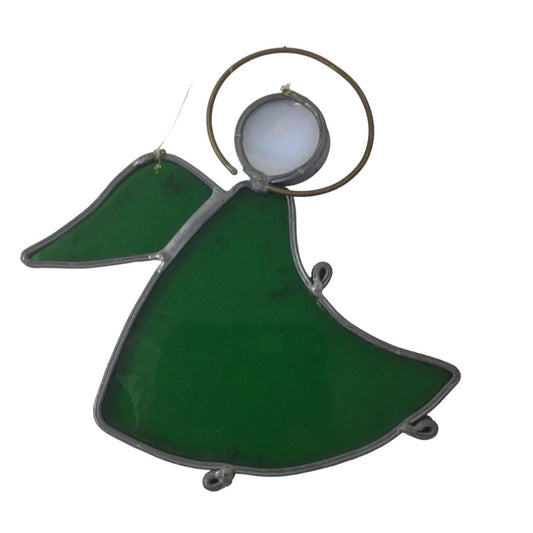 Stained Glass Angel Christmas Ornament Sun Catcher- Green and White