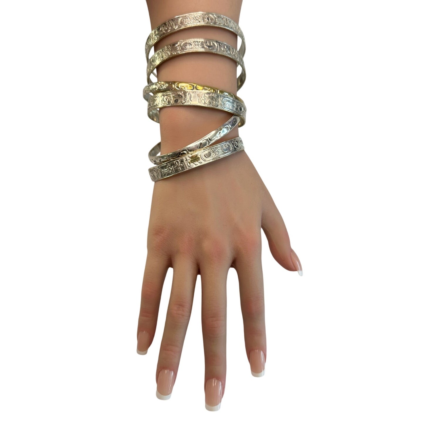 Symbol Etched Silverplated Bangle bracelets Stamped MEXICO (6)