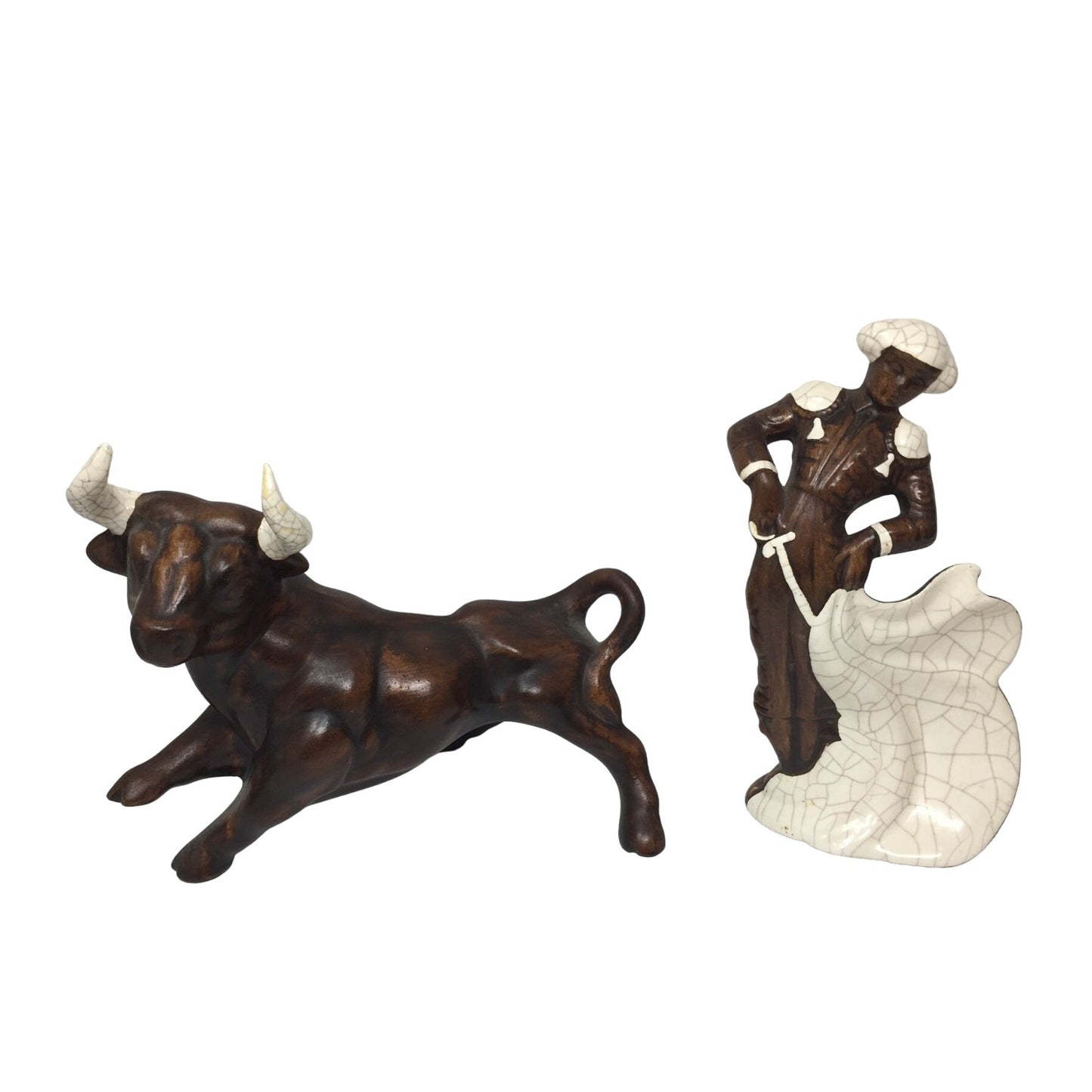 Vintage Matador Bull Fighter and Bull Ceramic Statues