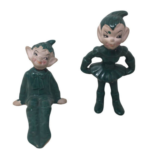 Vintage Mid Century Elf Pair - One Sitting and One Standing- Made in Japan