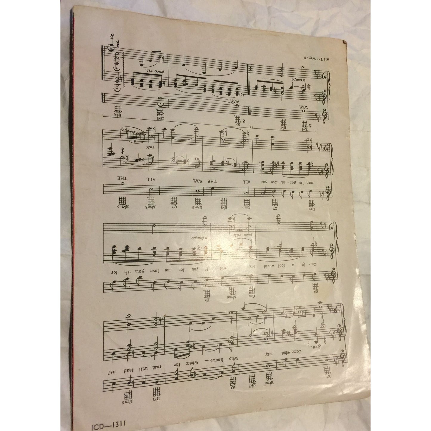 All The Way by Sammy Cahn & James Van Heusen- Frank Sinatra- Vintage Sheet Music