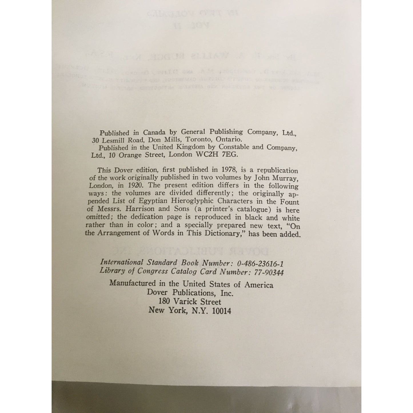 An Egyptian Hieroglyphic Dictionary in Two Volumes Vol. 2 by E.A. Wallis Budge book