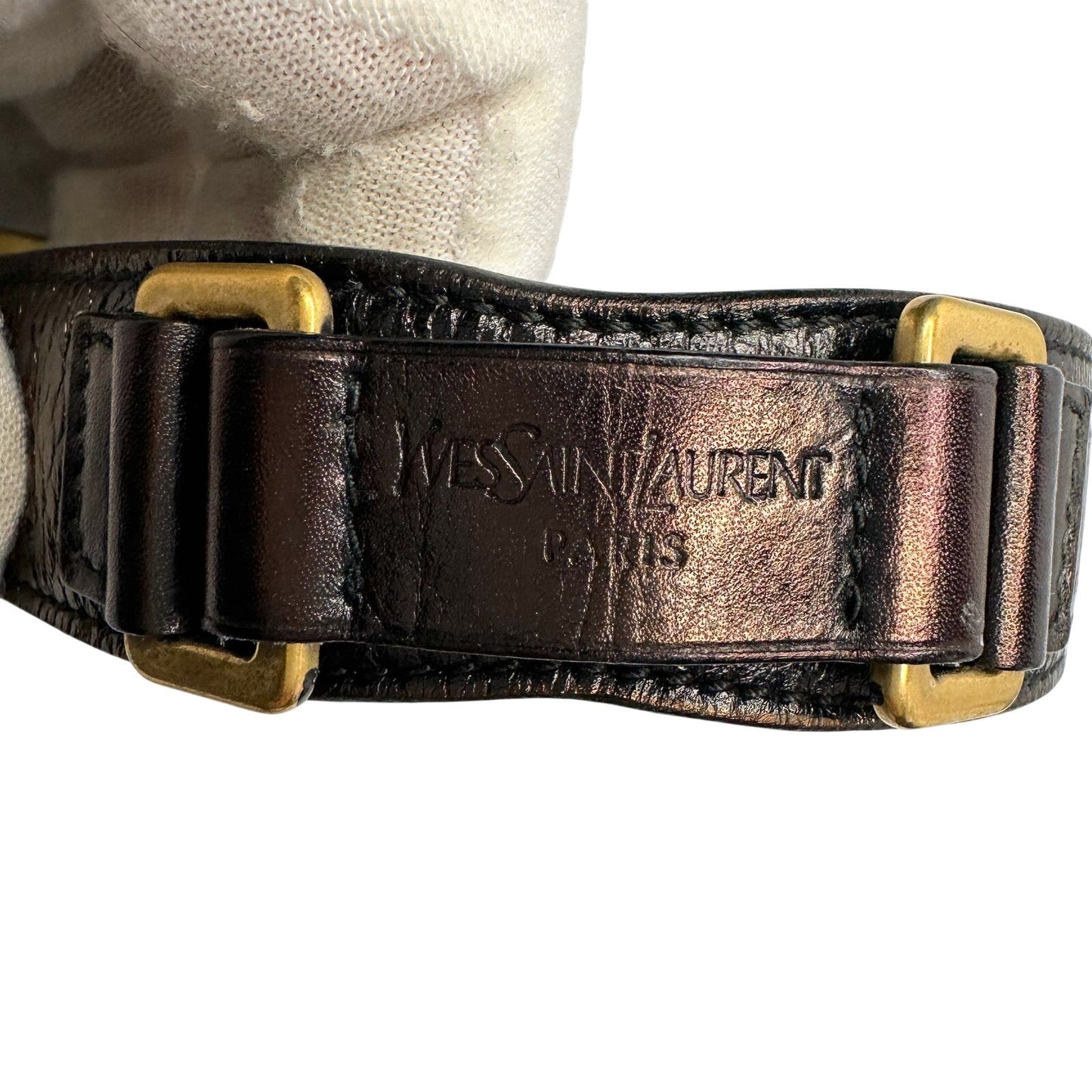 Yves Saint Laurent (YSL) Wide  Leather Cuff Bracelet w Large Buckle