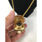 Vintage Womens Avon Gold Tone Pearl Accent Blue Glass Perfume Holder Necklace