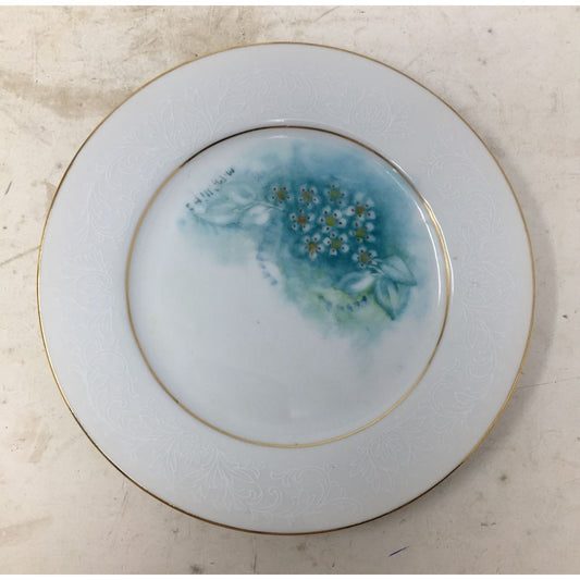 Vintage Decorative Plate Gold Rim With Blue Flowers