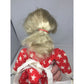 Beautiful White Faced Porcelain Doll in Red Dress with White Stars and Apron 16" Tall - Great Find!