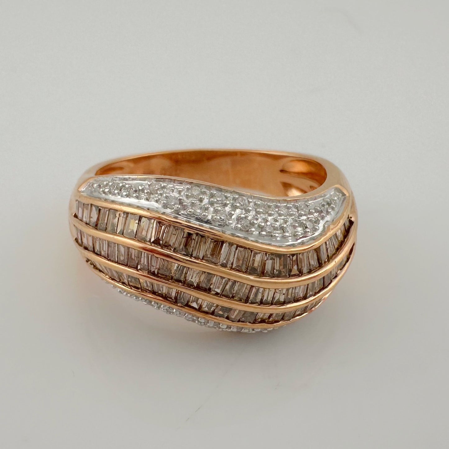 Beautiful 1.00 Carat Chocolate Diamond Baguette Tidal Wave Ring SIze 8