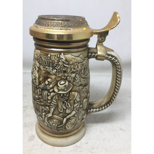 Vintage Avon 1987 The Gold Rush Handled/Lidded Collectible Beer Stein- Handcrafted in Brazil