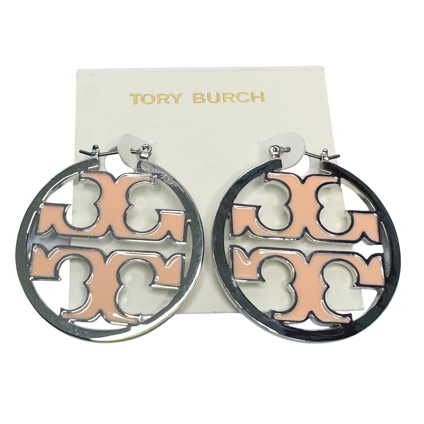 Tory Burch Miller Enamel Hoop Earrings Pink NWT