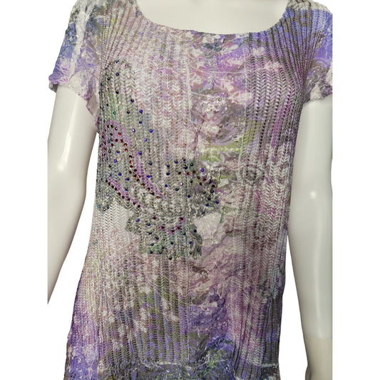 Women's Purple and White Tee Shirt with rhinestones