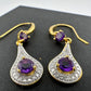 Pretty Teardrop Purple African Amethyst Earrings with Detailing and Gold Overlay