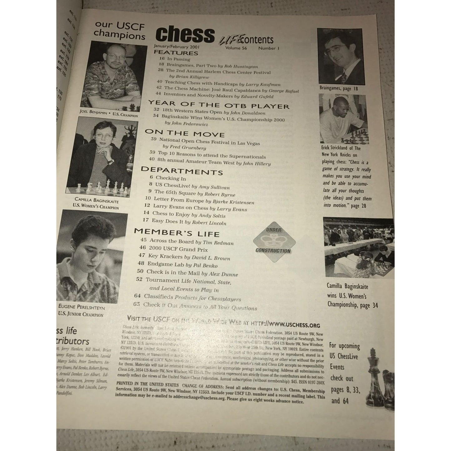 Vintage Bundle of 5 Chess Life Collectible Magazines (Jan- May 2001)