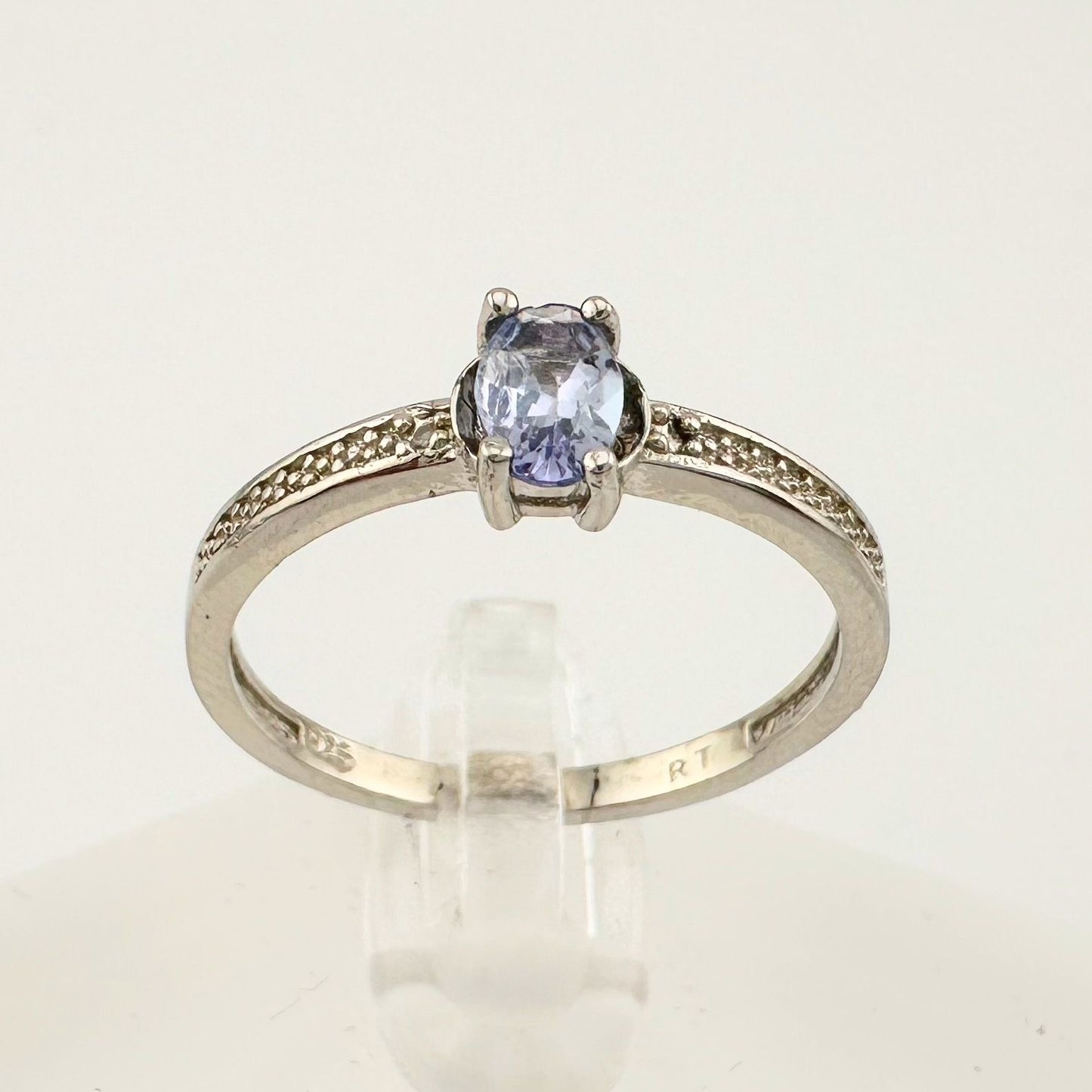 Beautiful Oval Tanzanite Ring with Diamond Accent - Sterling Silver Size 8.25