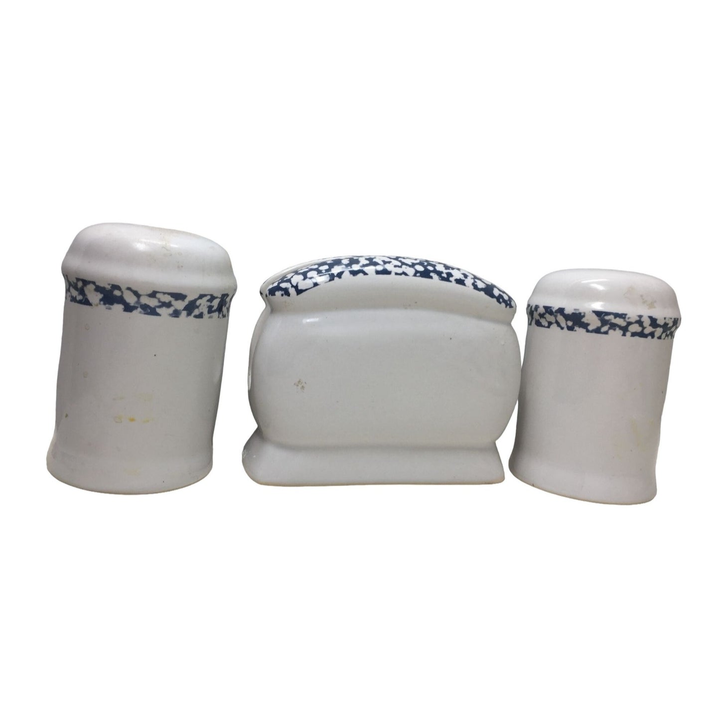 Country Style Ceramic Kitchen Canister Set - White with Blue Heart and Flourish Art - Large Lid NO LONGER INCLUDED