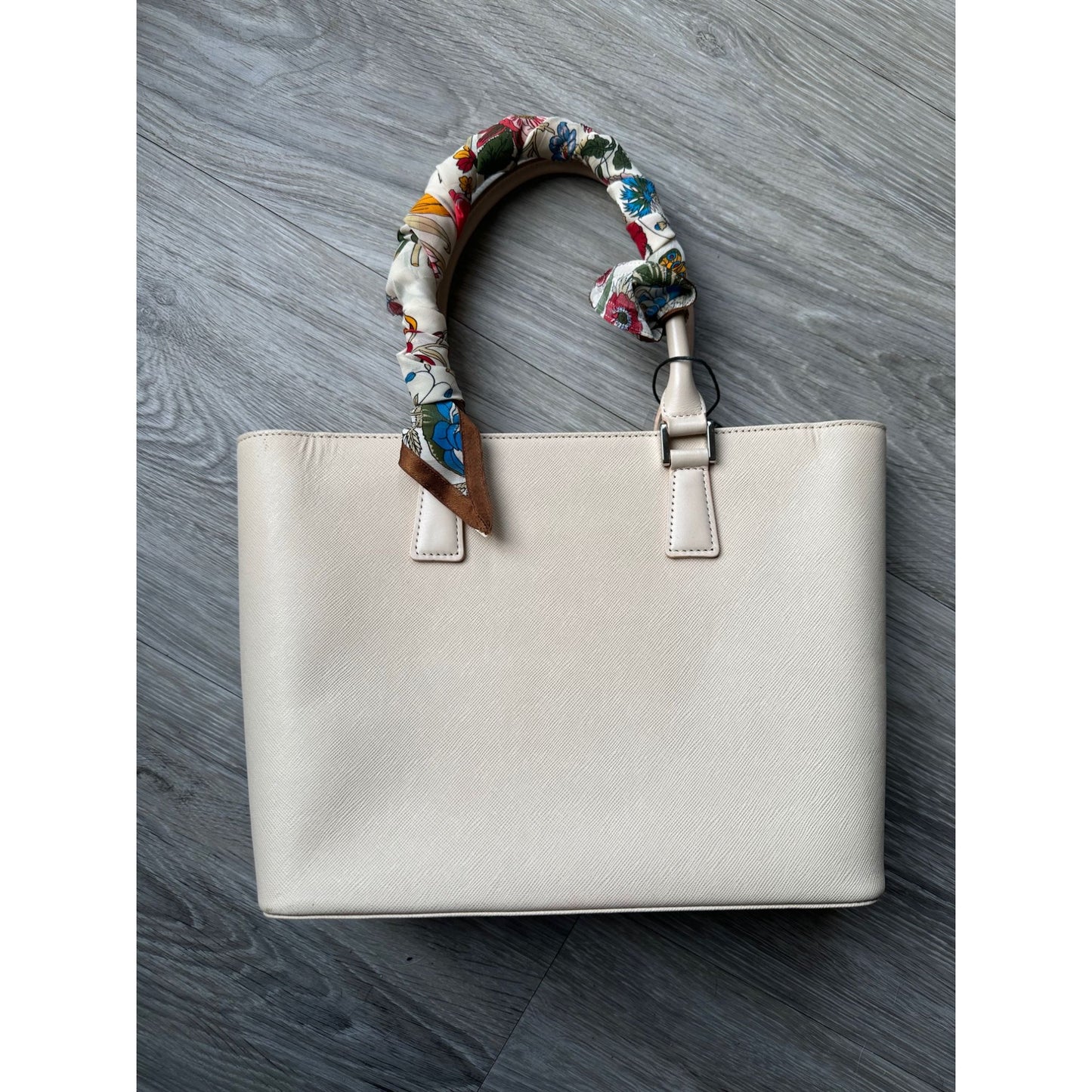 Burberry Off White Leather Tote Hand Bag with Scarf