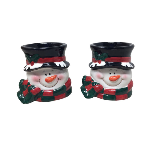 Holiday Time 2 pc Hand-painted Ceramic Snowman T-light Candle Holders