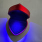 Red Heart LED Ring Box - Hard Metallic Red Exterior with Black Velvet interior - Blue Tint LED Light