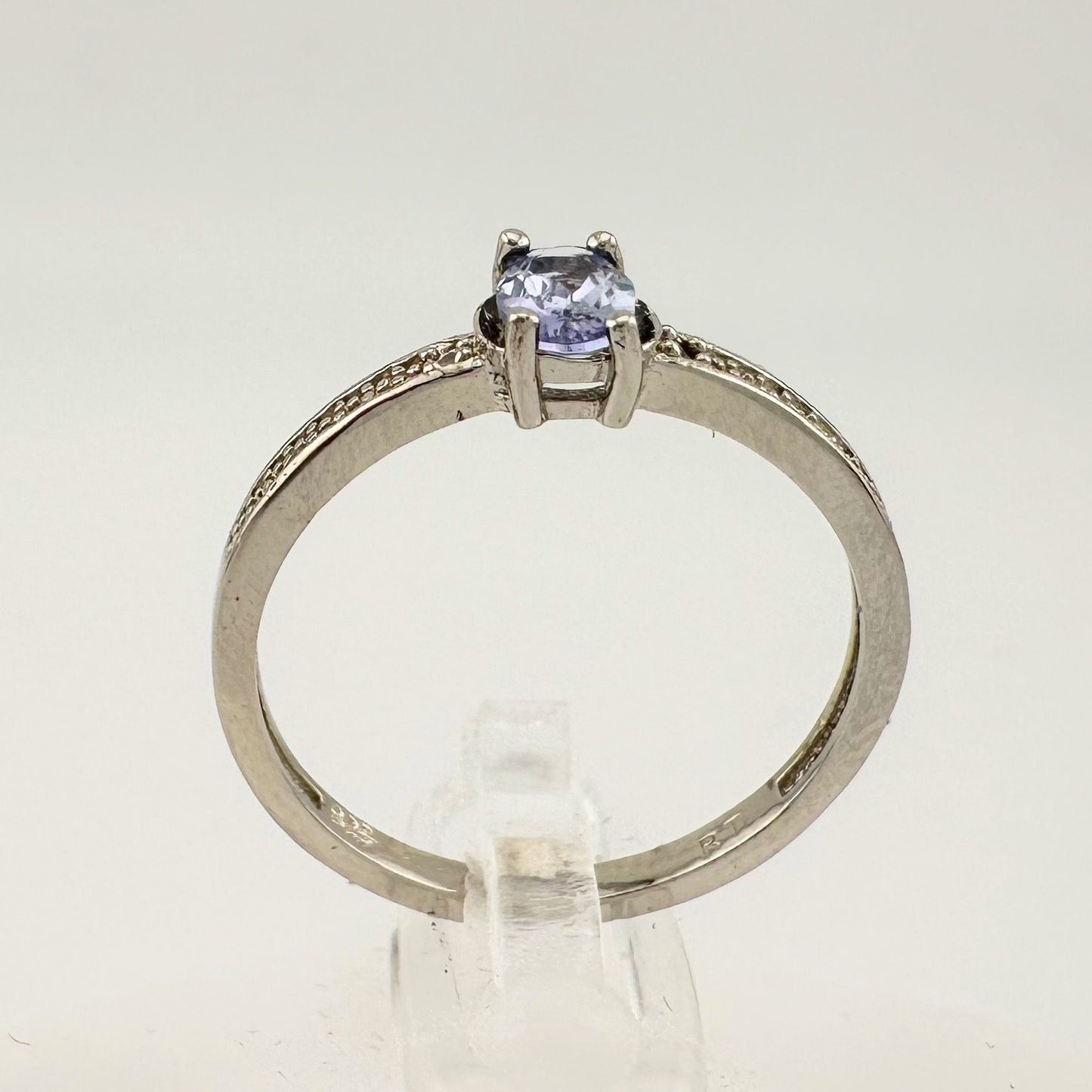 Beautiful Oval Tanzanite Ring with Diamond Accent - Sterling Silver Size 7